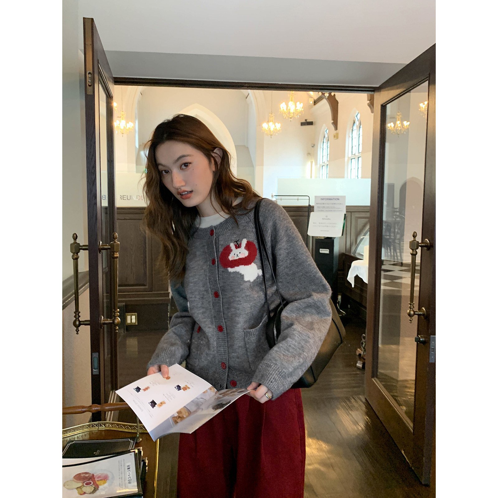 你好卡农减龄卡通兔提花针织开衫女秋季新款宽松显瘦小个子上衣