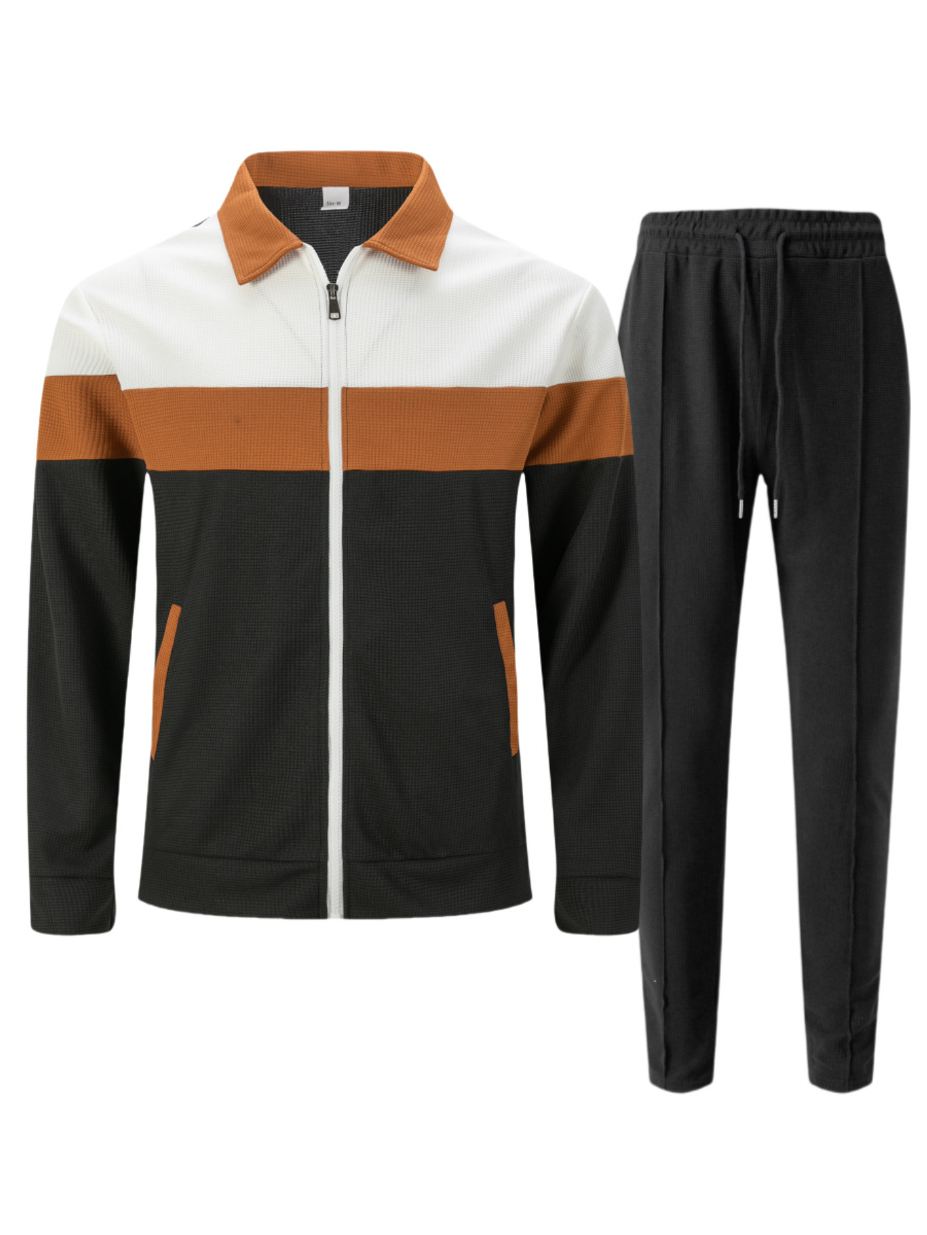 Casual herrset med waffle knit jacka och byxor_voghion.com