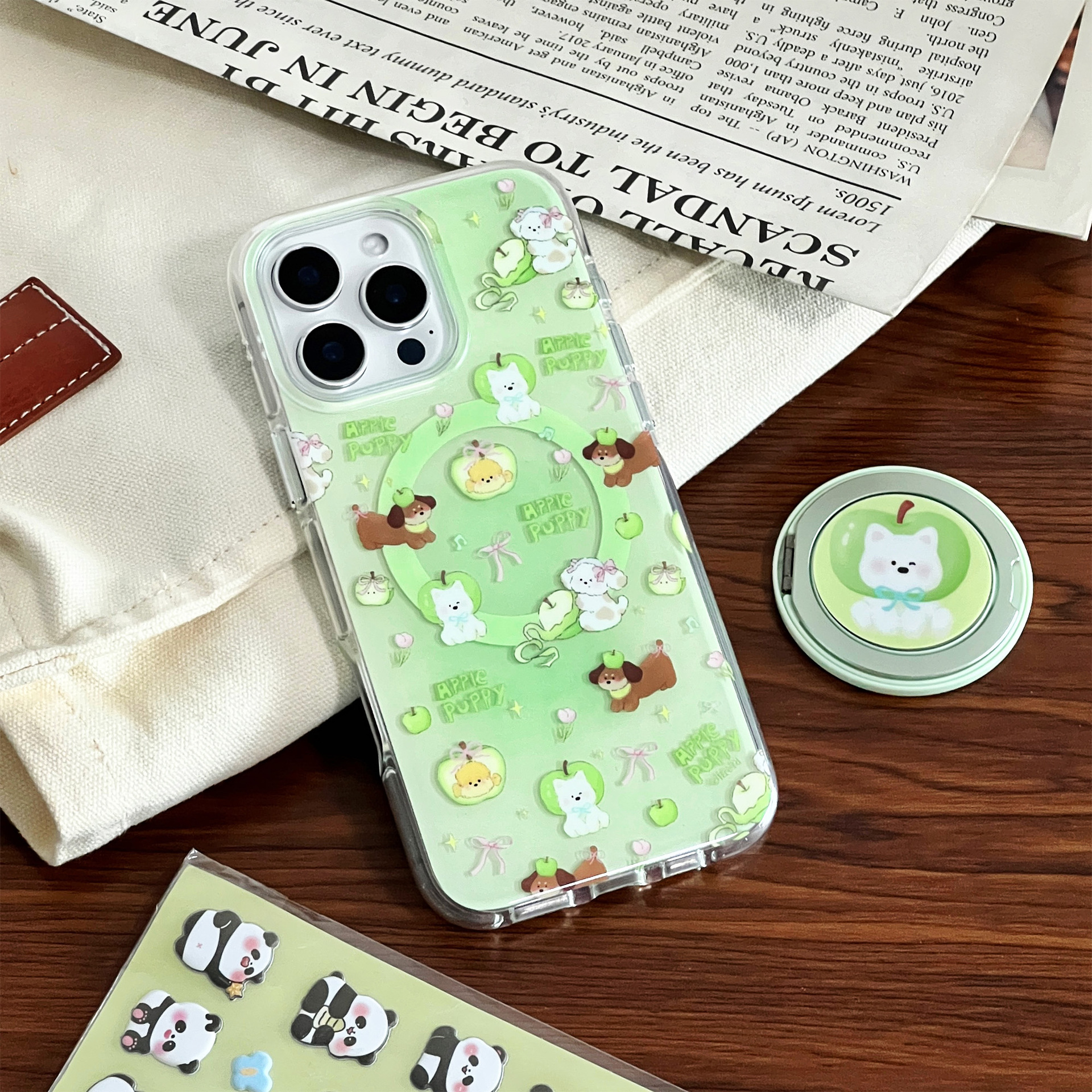 Soportes magnéticos de manzana verde 360 pequeños y frescos para iPhone15/16 funda para teléfono móvil 16ProMax femenino 14/13