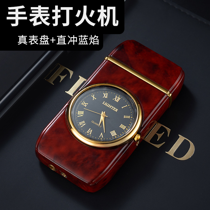 HF607 reloj con luz inflable a prueba de viento directo más ligero creativo multi-funcional de alta-fuego encendedor de cigarros al por mayor