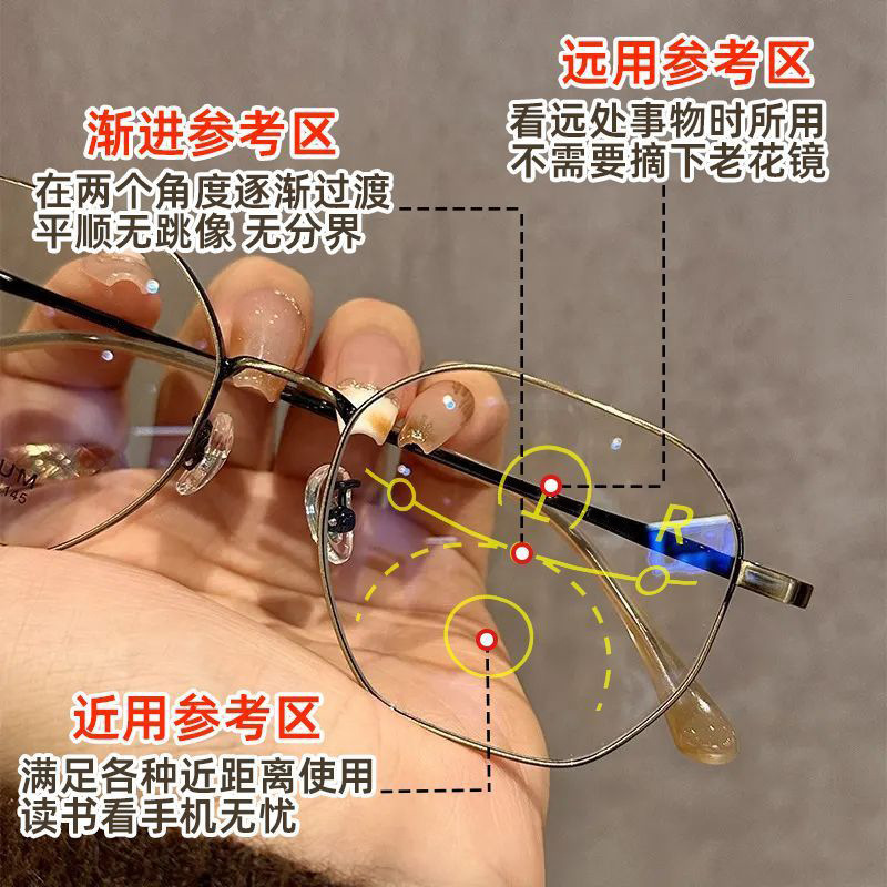 Gafas de presbyopia multifocal progresivas de doble propósito con zoom inteligente anti-luz azul de alta definición de cambio de color gafas de presbyopia con grados