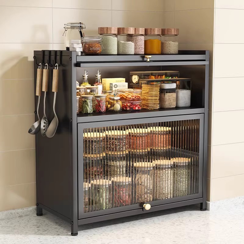Estante de condimento de cocina estante de condimento multifuncional de mesa doméstico multicapa con puerta armario de almacenamiento a prueba de polvo armario de almacenamiento