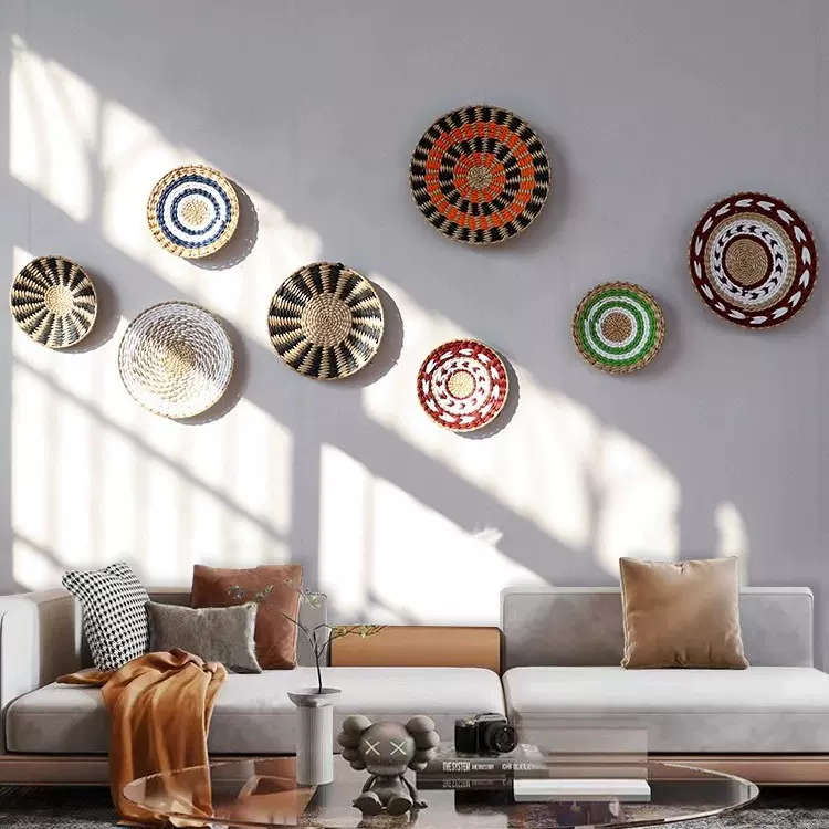 壁饰挂饰挂件壁挂草编墙饰编织客厅圆形客厅装饰品卧室墙壁摩洛哥
