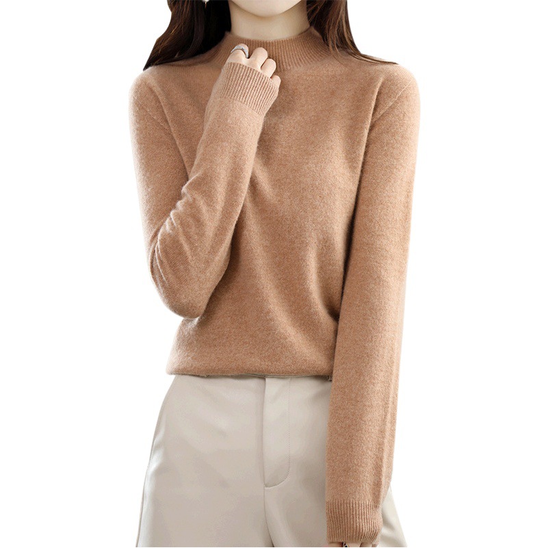 Primavera camisa de fondo popular suéter de las mujeres medio cuello alto suéter de color sólido de moda todo-fósforo entrega de una sola pieza image 1