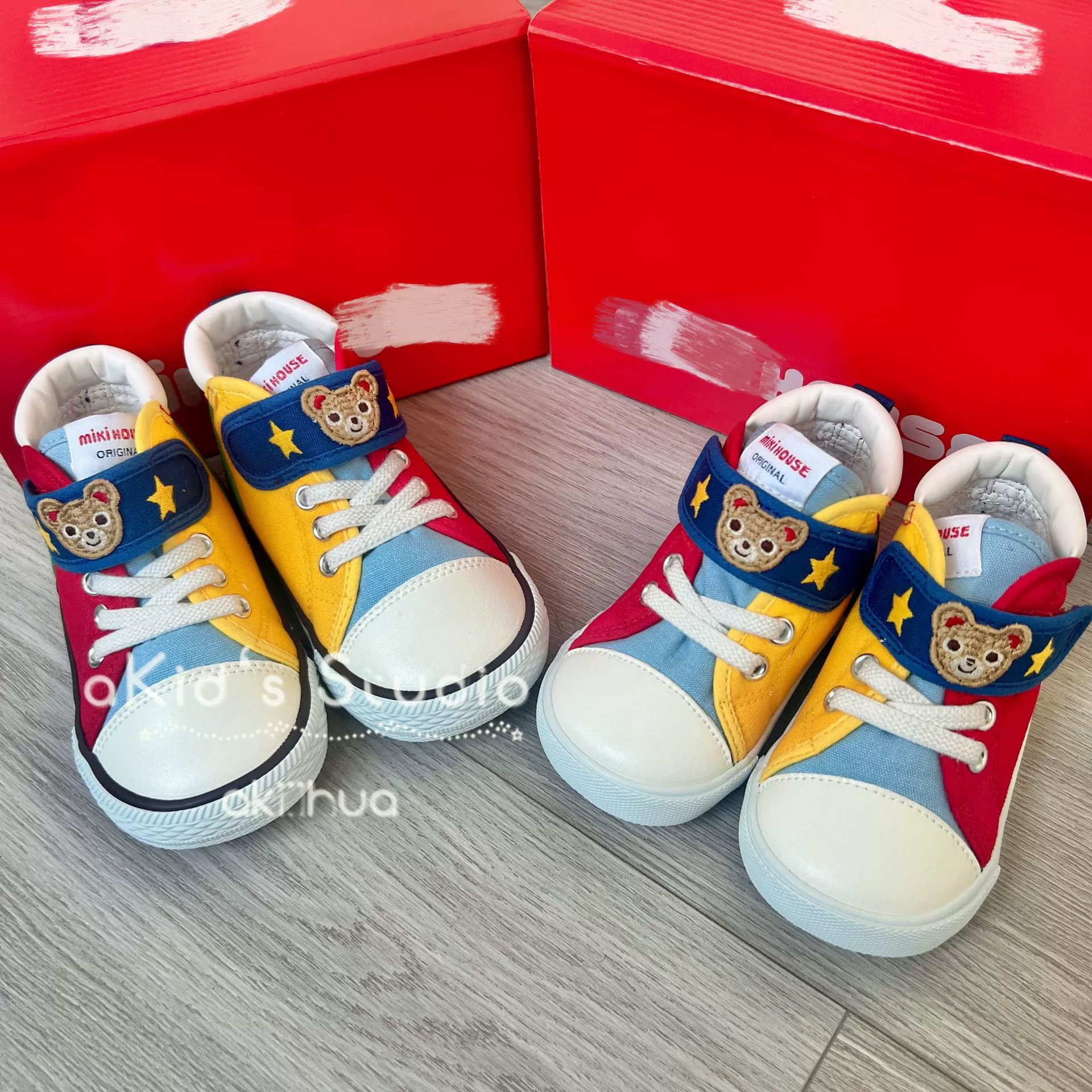 Японская одиночная внешняя детская обувь Miki 2 классическая цветная цветная медвежья голова липучка холст обувь резиновая подошва вулканизированная обувь