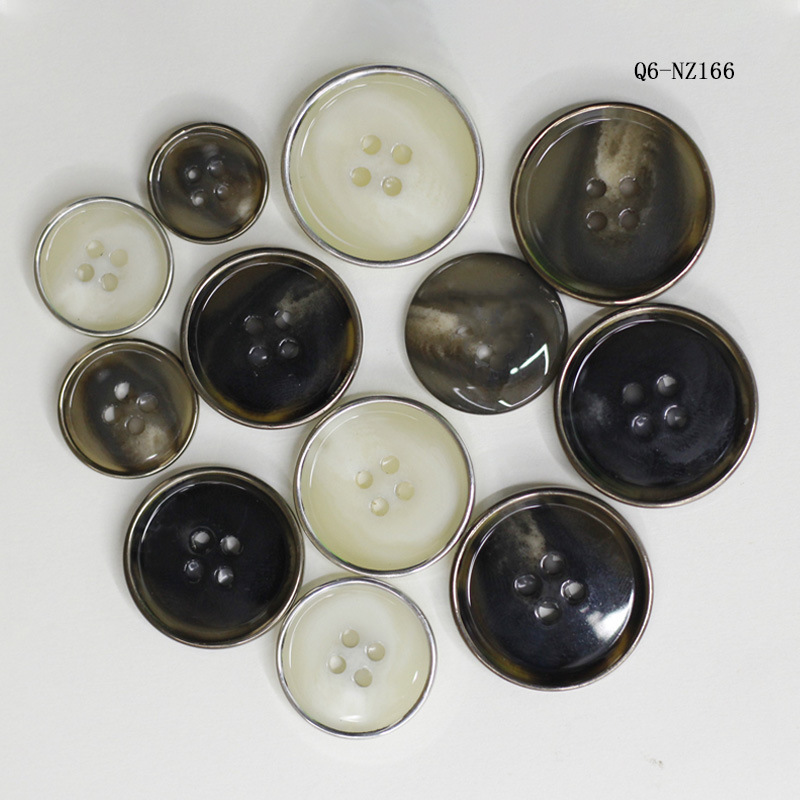 Four-Hole Resin Silver-Plated Buttons for Trench Coats, Jackets, Sweaters, Pants, and Suits with a Pearlescent Glossy Finish Four-Hole Resin Silver-Plated Buttons for Trench Coats, Jackets, Sweaters, Pants, and Suits with a Pearlescent Glossy Finish