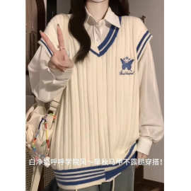 学院风麻花V领马甲毛针织衫毛衣背心女蝴蝶坎肩撞色叠穿