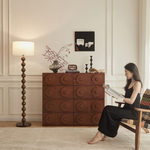 Medieval Style Solid Wood Card Door Cabinet Home Retro Tv Cabinet Floor-Standing Combination Storage Cabinet Living Room Storage Side Cabinet