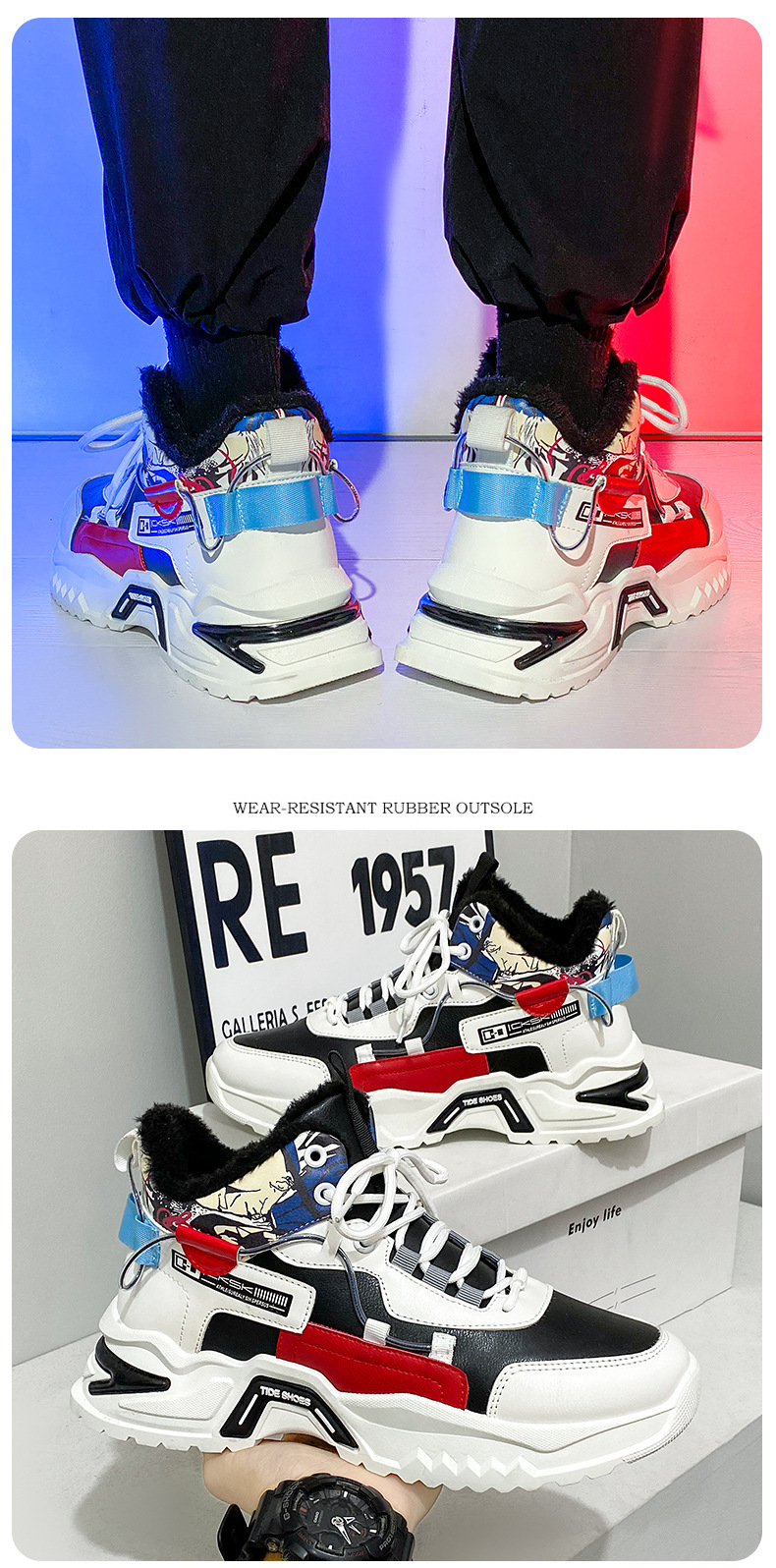 Scarpe invernali alte da uomo in velluto caldo, due sport per ragazzi, adolescenti, con pelliccia integrata, in cotone, per la protezione dal freddo_voghion.com