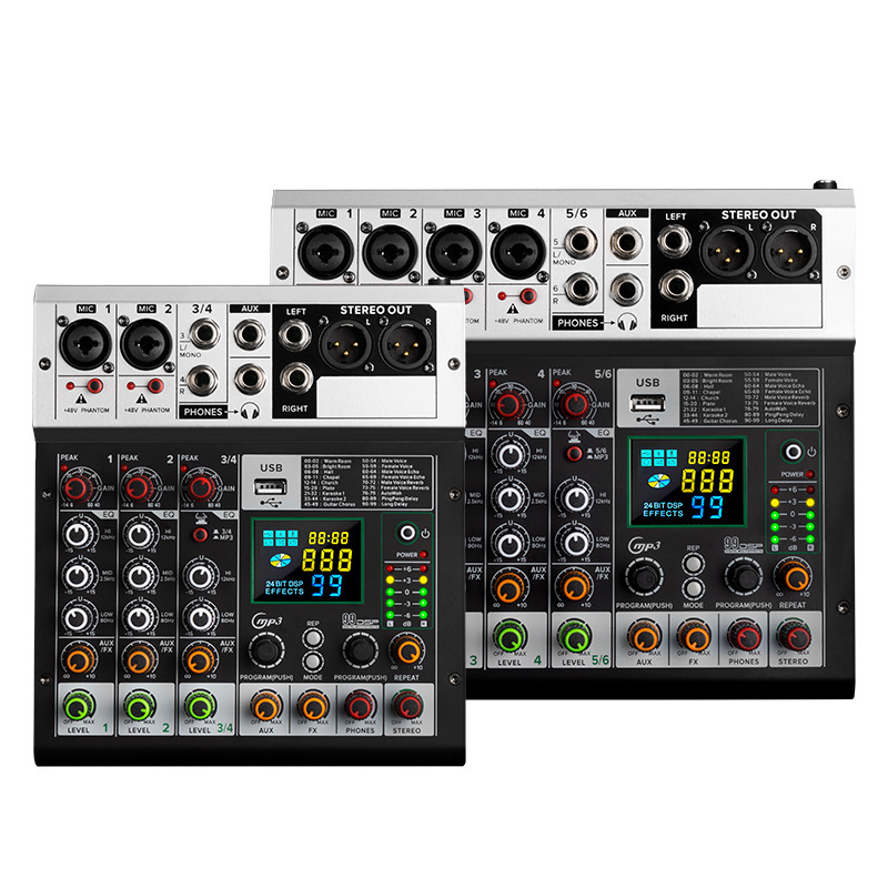 Mezclador de Audio Profesional de 4 y 6 Canales Modelo A4 A6 con 99 Reverb para Escenario