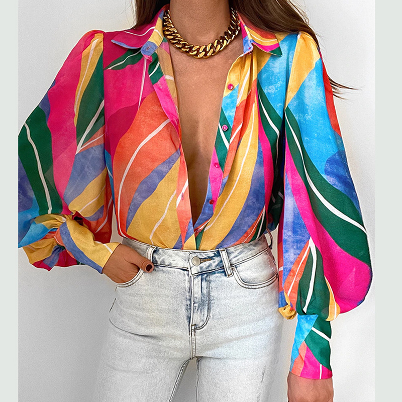 Printed Long Sleeve Loose Fitting Shirt - Blouses & Shirts - Uniqistic.com