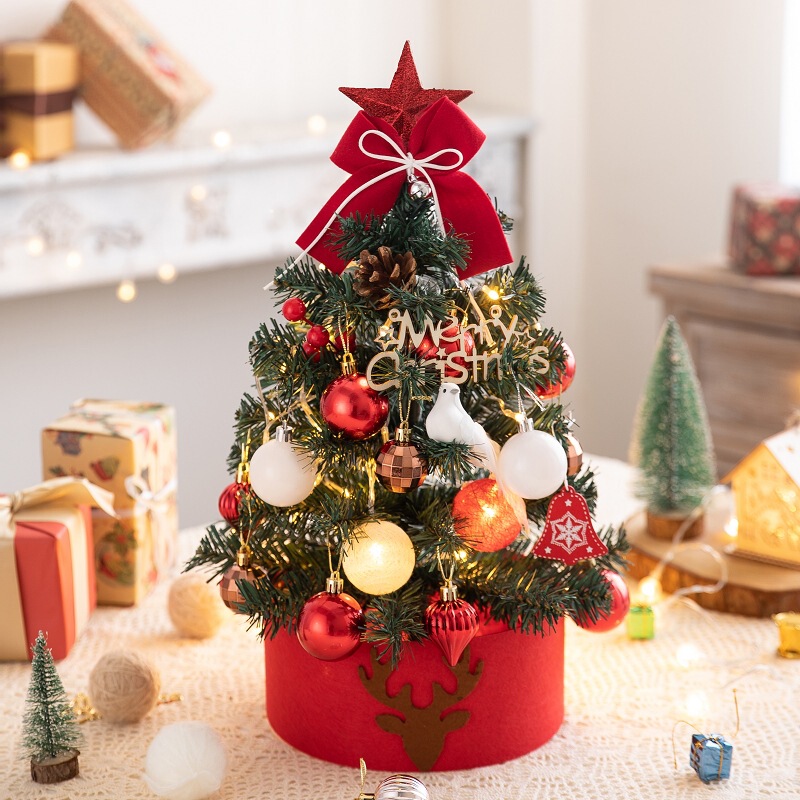 デスクトップクリスマスツリー紅白ライト付きミニクリスマスツリー装飾クロスボーダーdiyクリスマスツリーセットアマゾンクリスマス|undefined