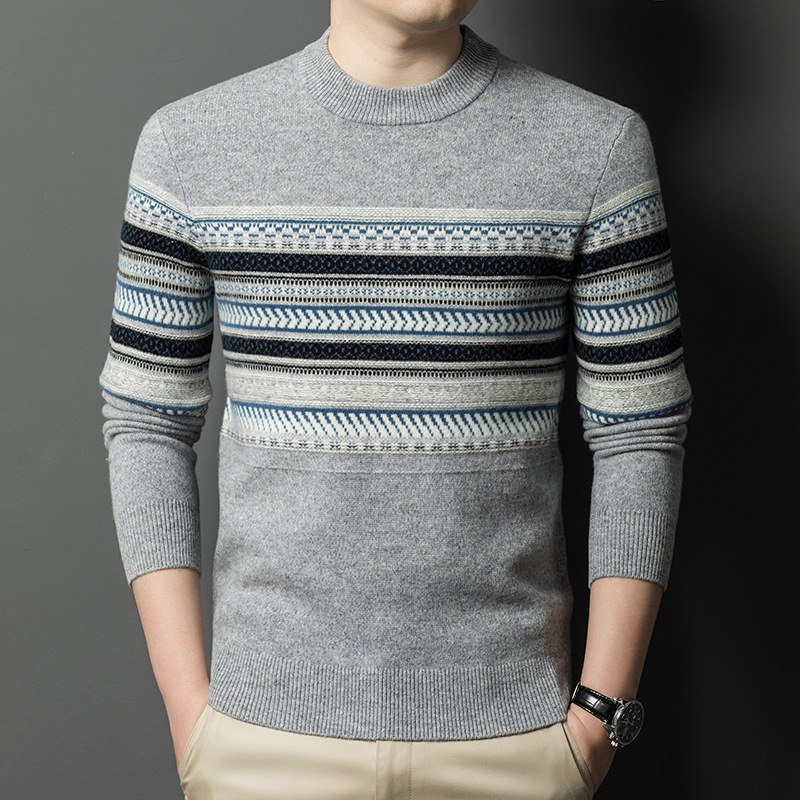 2024 겨울 젊고 중년 남성용 울 스웨터 패션 캐주얼 라운드 넥 두꺼운 따뜻한 니트 베이스 스웨터