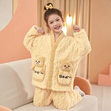2025秋冬装女童睡衣珊瑚绒加厚中大童卡通小熊儿童宝宝家居服套装