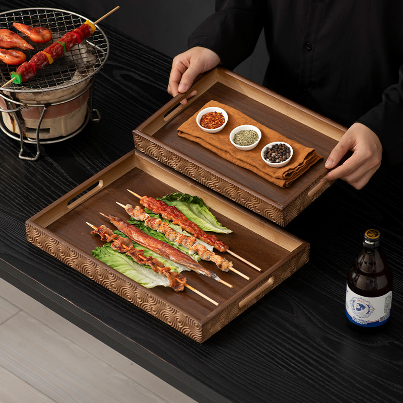 Japanese-Style Eco-Friendly Lacquered Bamboo Tray for Outdoor Barbecue, Restaurant Serving Tray, Living Room Snack and Tea Set Storage Tray