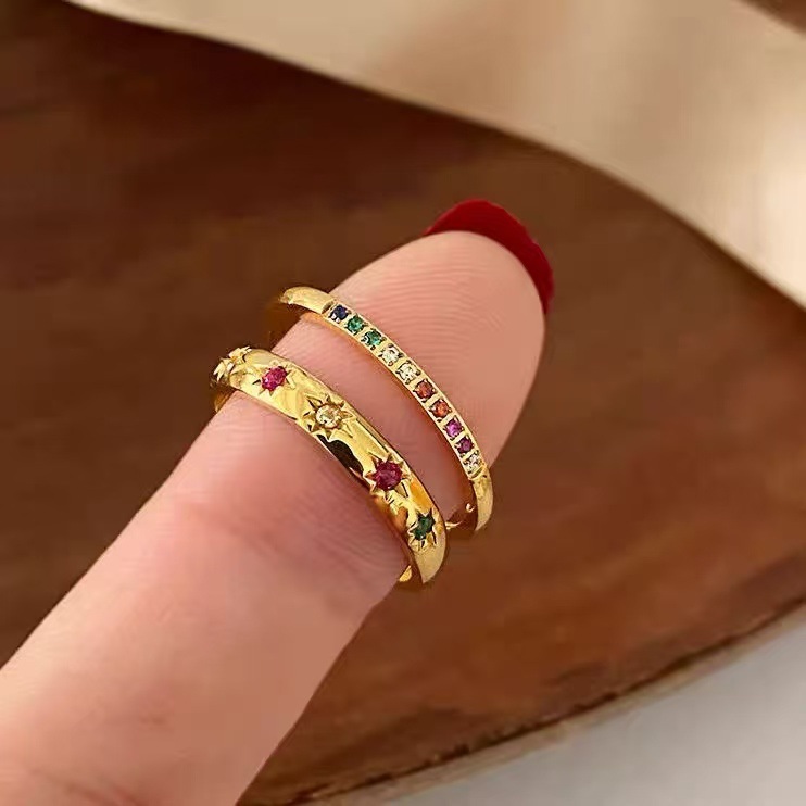 Baoman Titanium Steel Plated 18K New Rainbow Diamond Ring Women's Simple Zircon Row Ring Ins Style Niche Index Finger Ring