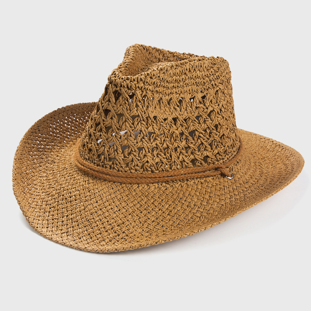 2022 solid color sunscreen sunshade cowboy handmade straw hatpicture1