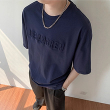 美式重磅纯棉白色短袖T恤男2025夏季立体钢印宽松半袖打底体恤潮