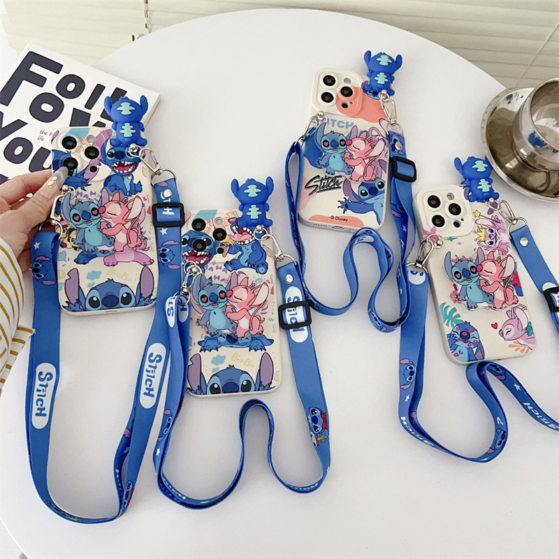 适用iPhone16promax趴趴史迪仔手机壳苹果11亚克力支架斜挎17卡通