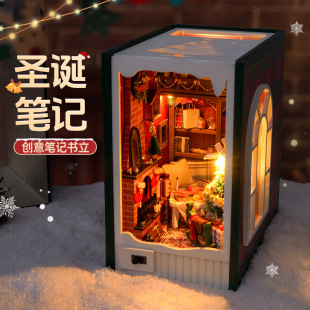 Tianyu Cottage Christmas Gift Atmosphere Glowing Toy Handmade Assembly Bookend Model Wholesale Three-Dimensional Creative Gift