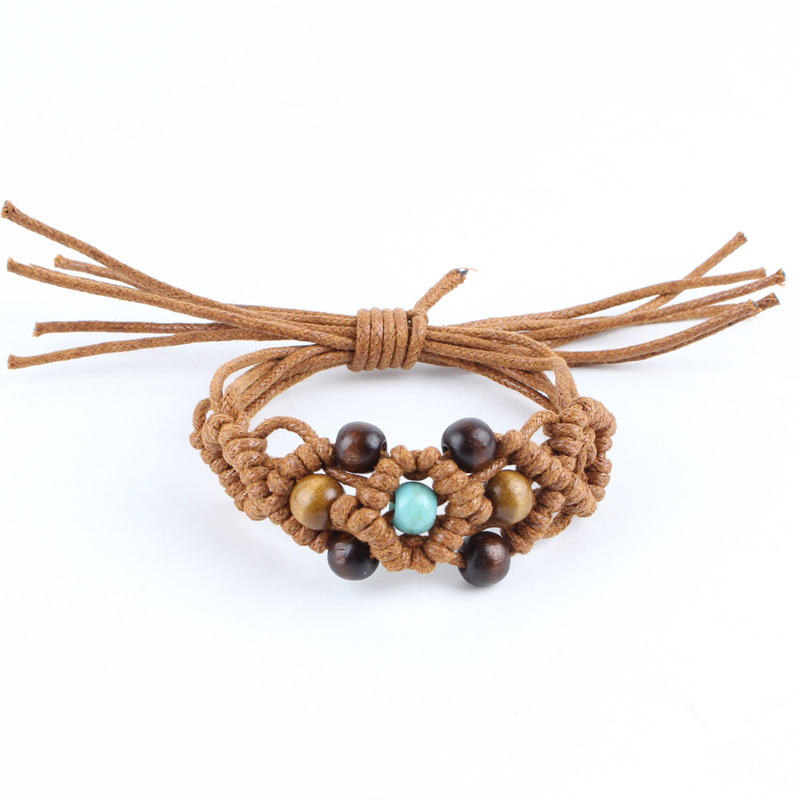 Simple Style Flower Wooden Beads Wax Line Braid Unisex Bracelets display picture 4