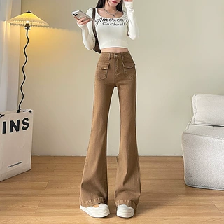 高腰咖色微喇牛仔裤女2026秋季新款修身显瘦小个子百搭弹力喇叭裤
