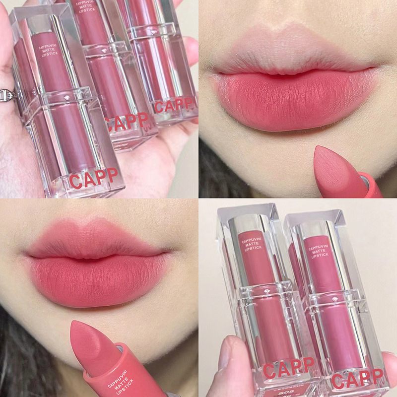 Cappuvini transparent acrylic lipstick matte matte romantic lipstick cinnamon white peach oolong student White