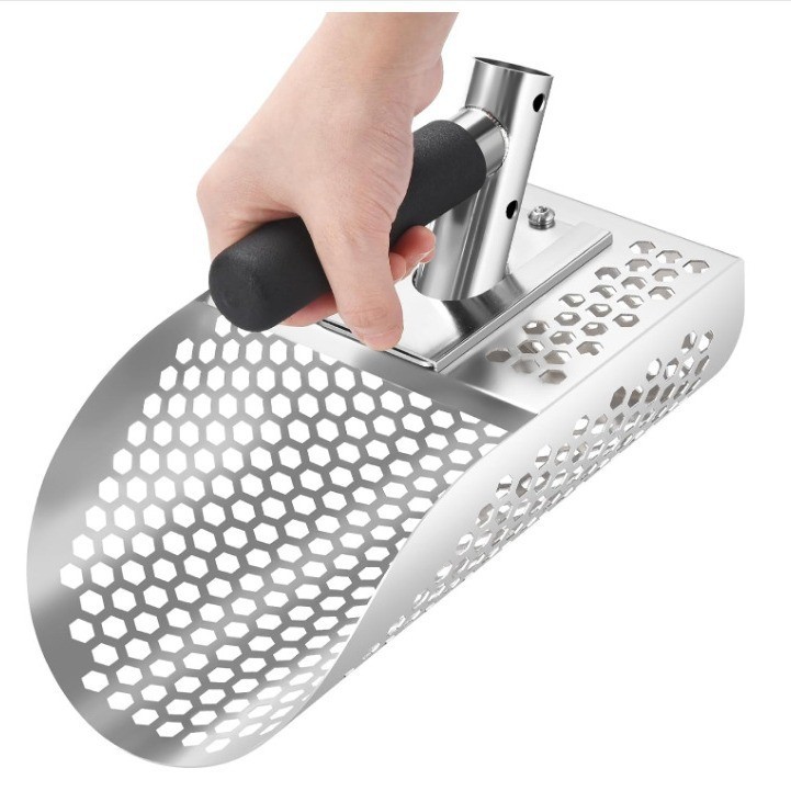 新款手提不锈钢沙铲淘金铲赶海金属探测沙滩铲子户外沙滤探宝器