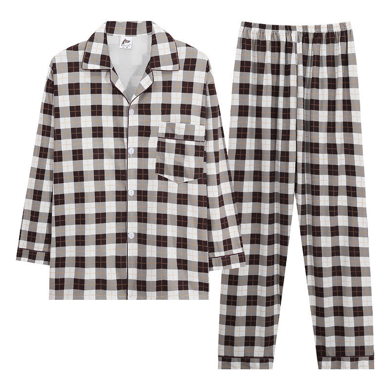 Pijamas de primavera y otoño de algodón de manga larga para hombres pijamas de otoño e invierno para hombres jóvenes de mediana edad delgada día de verano traje de uso doméstico