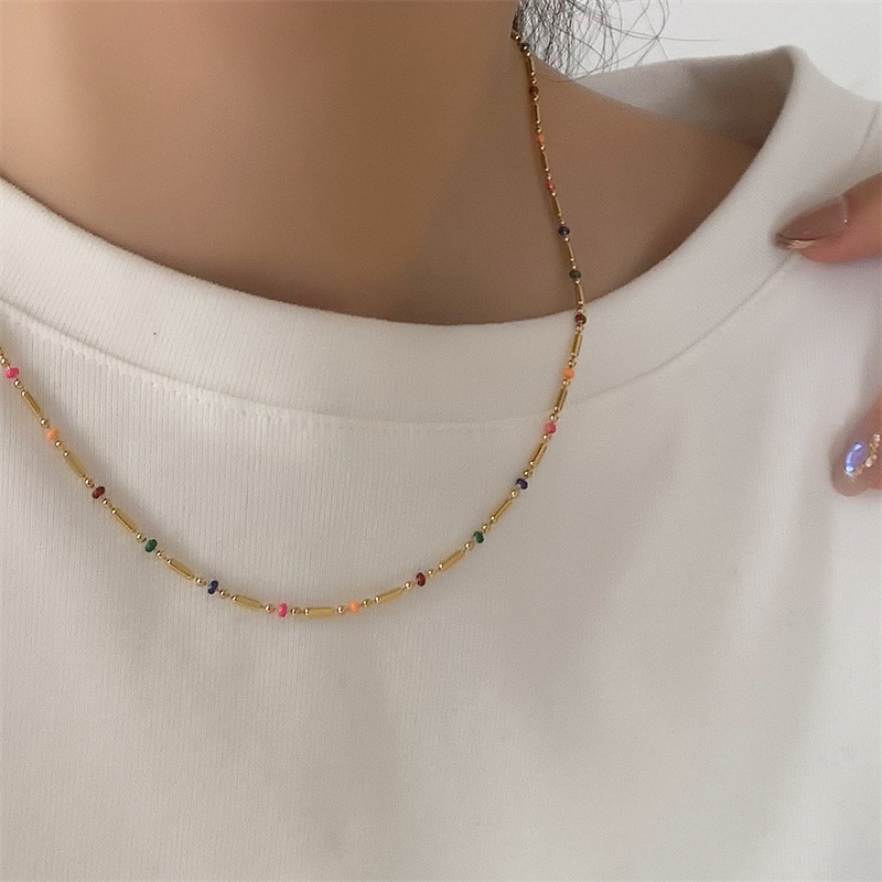 7g Weight Necklace Classification Titanium Steel Chain Material 1 Piece Quantity Holiday, Daily Occasion Titanium Steel Material Color Block Pattern Women's Gender Beaded Design Simple Style, Classic Style Style Wholesale Jewelry Simple Style Classic Style Color Block Titanium Steel Beaded Necklace 4