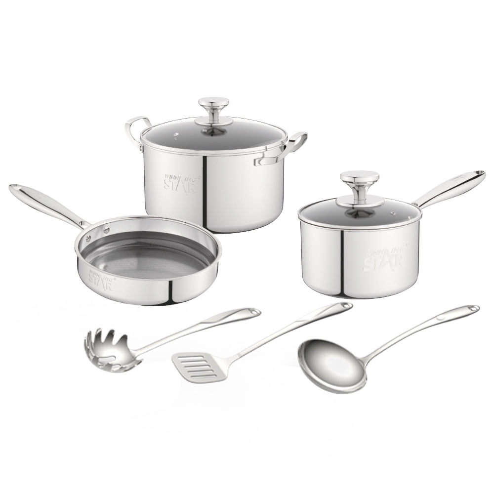 Estrella ganadora comercio exterior en stock fábrica hogar sopa olla leche olla 304 olla de acero inoxidable conjunto de tres piezas