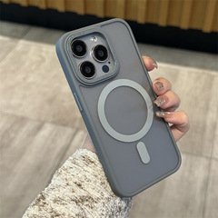 IPhone16フロスト肌感磁気吸引携帯ケースリンゴ15promax模造金物大穴保護カバー14