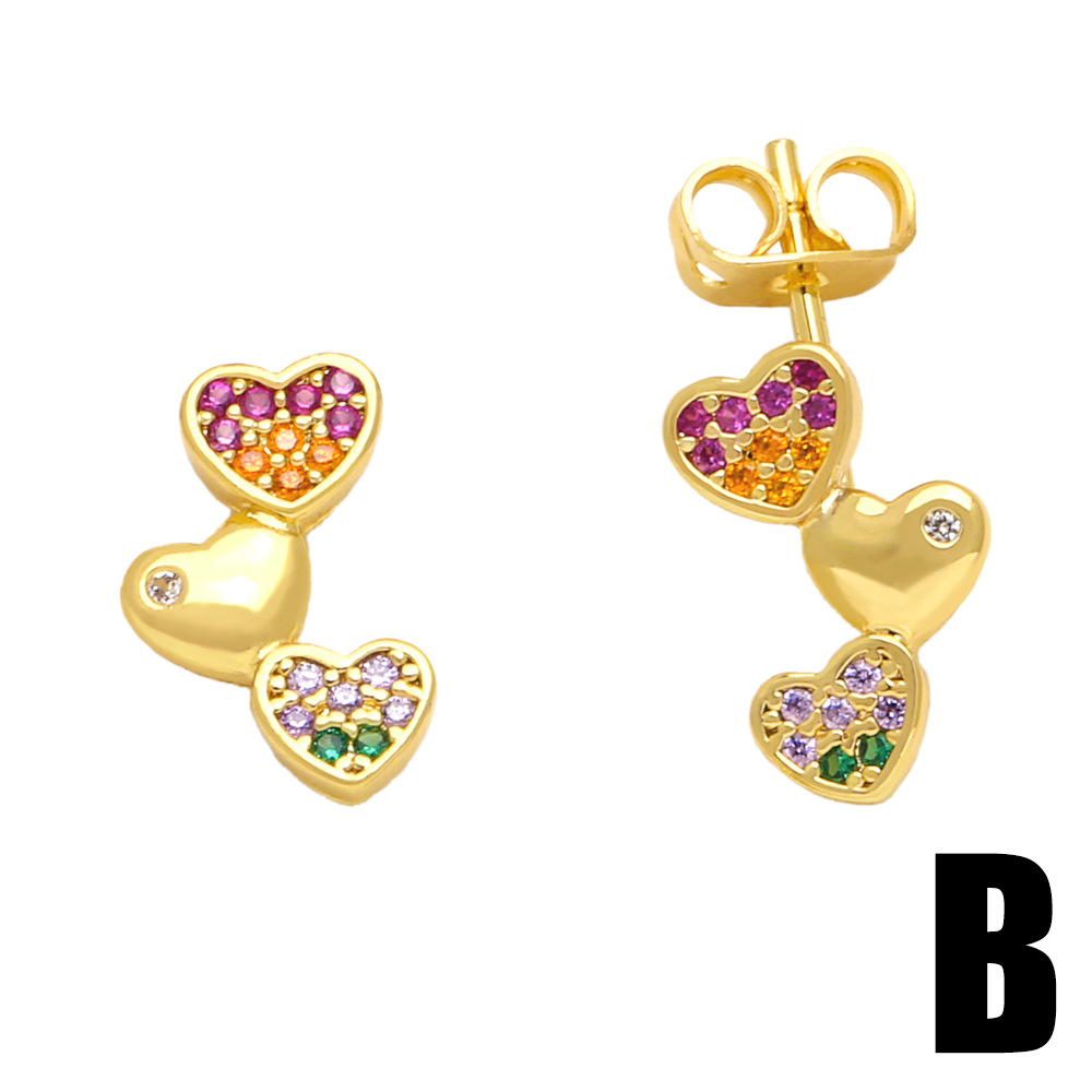 Fashion Devilu0027S Eye Heart Shape Copper Ear Studs Inlay Zircon Copper Earrings