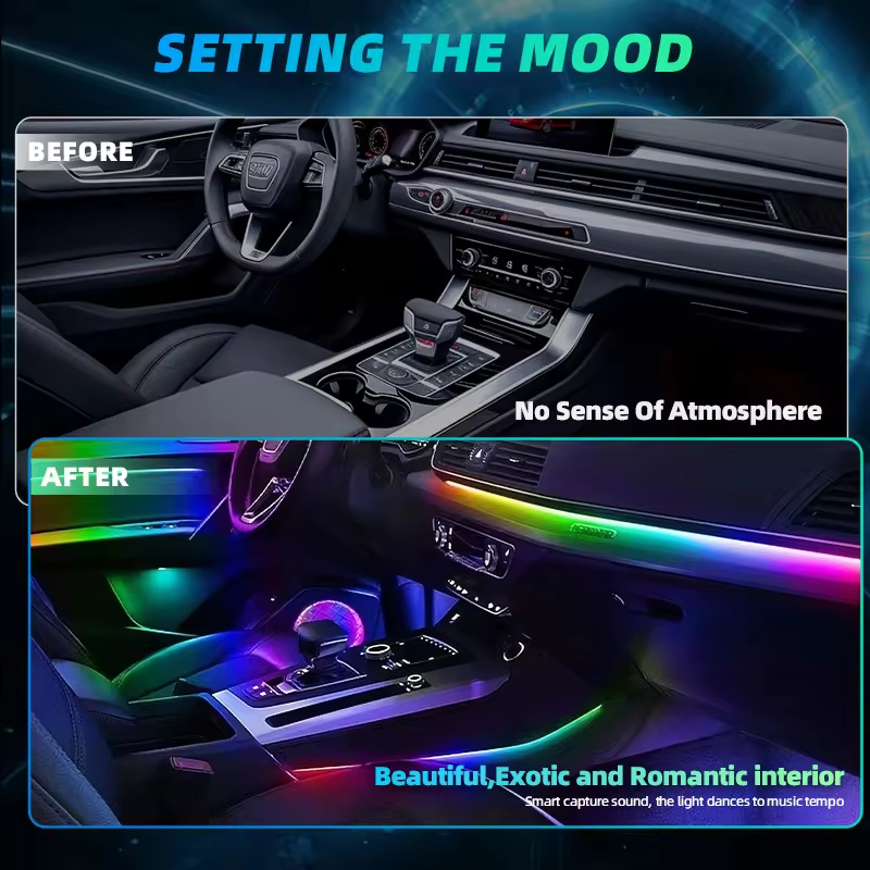 Cross-Border Exclusive Supply of Car Ambient Lights, USB Fantasy Color Interior Decoration Lights, Universal Led Acrylic Dashboard Lights