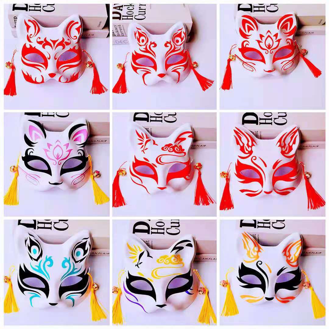 网红狐狸面具半脸 古风日式彩绘化妆舞会表演 动漫万圣节道具批发|ms