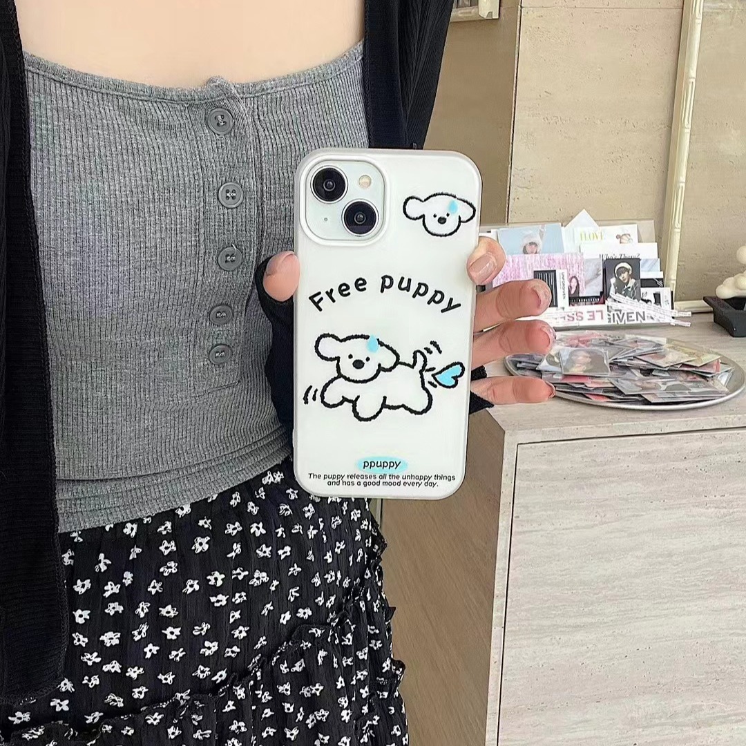 Simple línea de dibujos animados sudoroso cachorro para iPhone 13 funda para teléfono móvil 15ProMax Apple 14 mujer 12 pareja