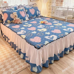 New Princess Style Popular Thickened Quilted Non-Slip Bed Skirt Single Piece Bed Cover Four-Season Universal Bed Bed Sheets Four-Piece Set Single