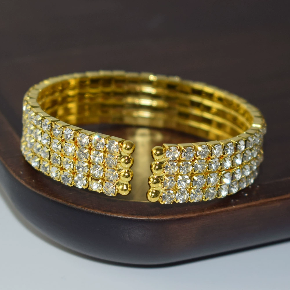 Браслет с rhinestones SL-1006, электропорошение серебро/золото, многорядный 1–5 слоев