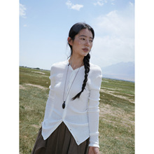 【COMOS CMS】2025全棉V领单排扣薄款创意设计针织衫女春秋255029