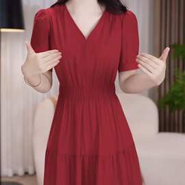 冰丝四面弹气质婚宴喜宴礼服裙2026夏季新款阔太太减龄连衣裙