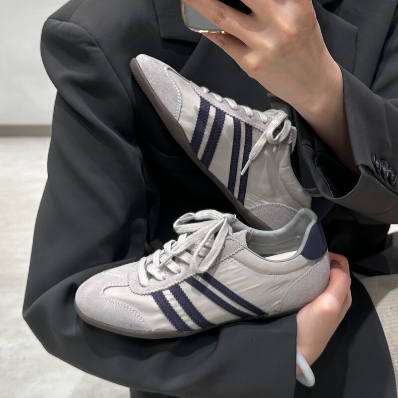 Retro Gat-Style Sneakers for Women, Spring/Summer 2026 New Flat Shoes, Casual Genuine Leather Color-Blocking Sneakers, Sporty Ballet Style Retro Gat-Style Sneakers for Women, Spring/Summer 2026 New Flat Shoes, Casual Genuine Leather Color-Blocking Sneakers, Sporty Ballet Style