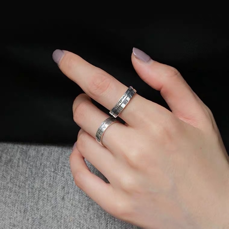 Vintage Roman Numeral Niche Design, Unisex Couple Adjustable Open Ring, Unique Design_voghion.com