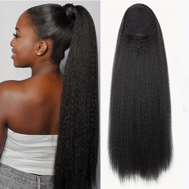 Wig Ponytail Female European and American Yaki Fluffy Straight Hair Natural Artificial High Temperature Silk Drawstring High Tie Chemical Fiber Ponytail Wig
