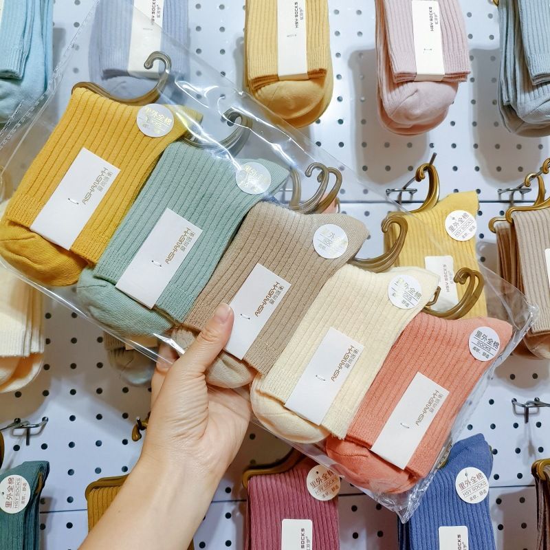 Zhuji Women's Socks Autumn and Winter Mid-Tube Double-Needle Socks, Non-Fading Winter Warm Socks, Thick Mid-Waist Women's Socks