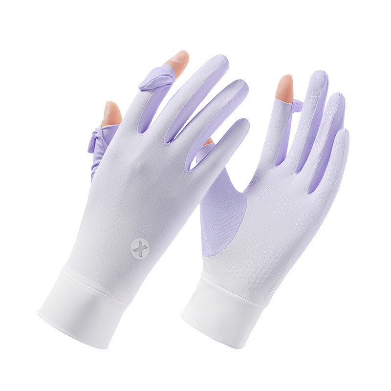Guantes de seda de hielo delgados para mujeres de verano conduciendo al aire libre pantalla táctil de dedo completo guantes de protección solar ligeros y transpirables