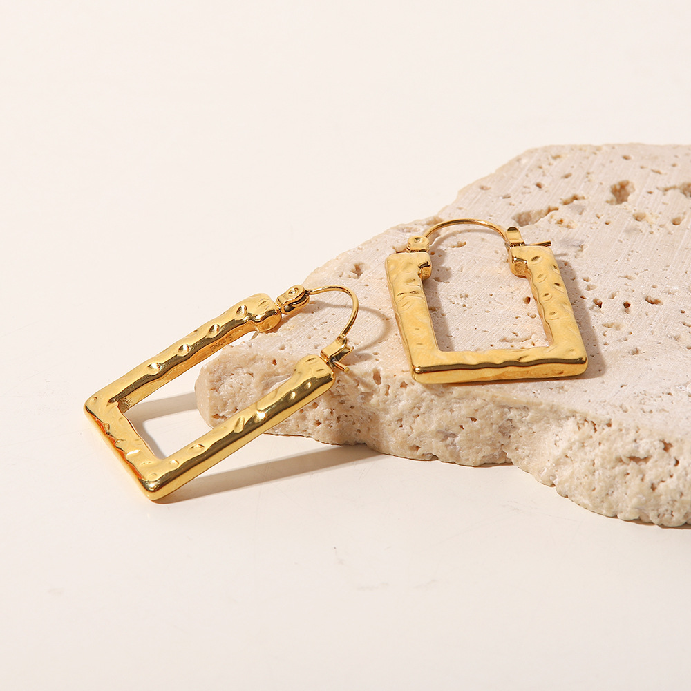 Retro Geometric Stainless Steel Gold Plated Earrings 1 Pair