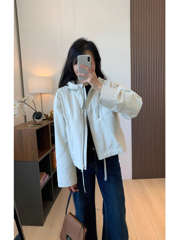 高端L家宽松休闲防风连帽工装夹克小个子短款风衣冲锋衣外套女秋|undefined