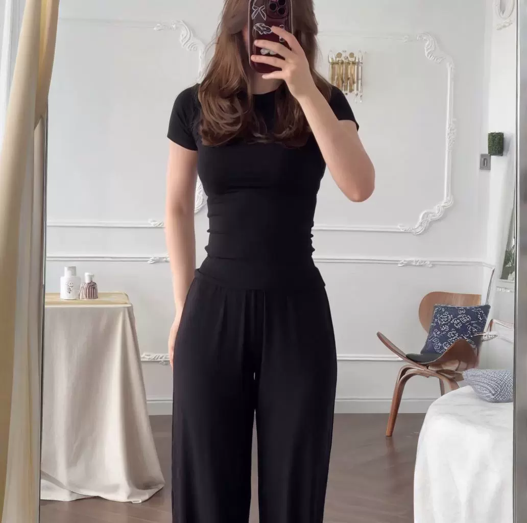 Summer solid trousers set, European style, lightweight, multiple colors & sleeve options