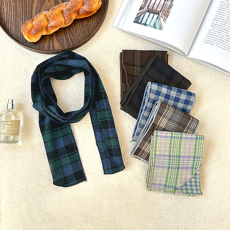 Pañuelo de seda largo, bufanda delgada y estrecha a cuadros retro de alta calidad, bufanda versátil, pañuelo en la cabeza, cinturón decorativo para el cabello
