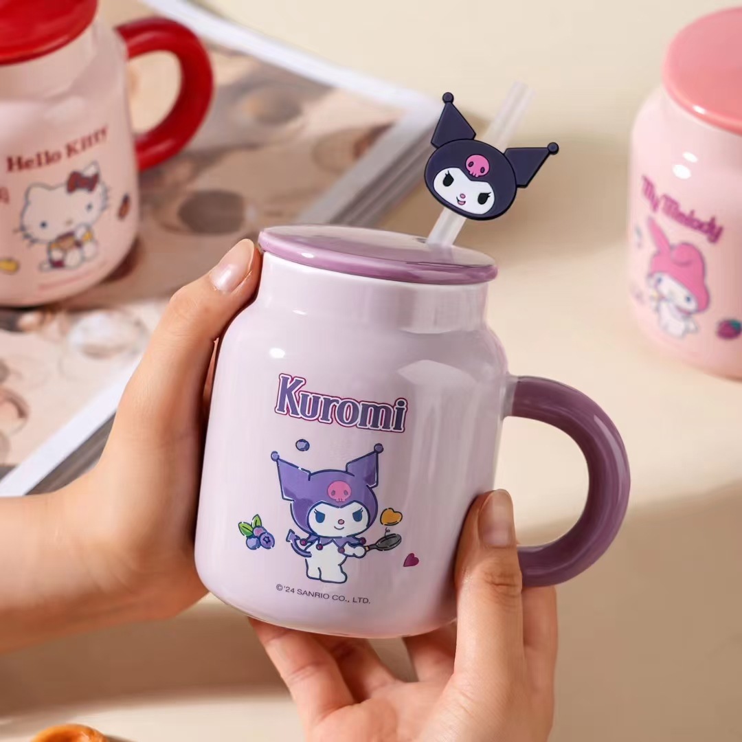 Auténtica licencia Sanrio tazas de cerámica de alto valor, tazas de agua de paja, tazas de café de muñecas de dibujos animados.